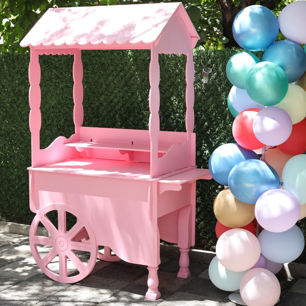 Gold Glossy Unique Wooden Acrylic Dessert Display Candy Cart For Sale