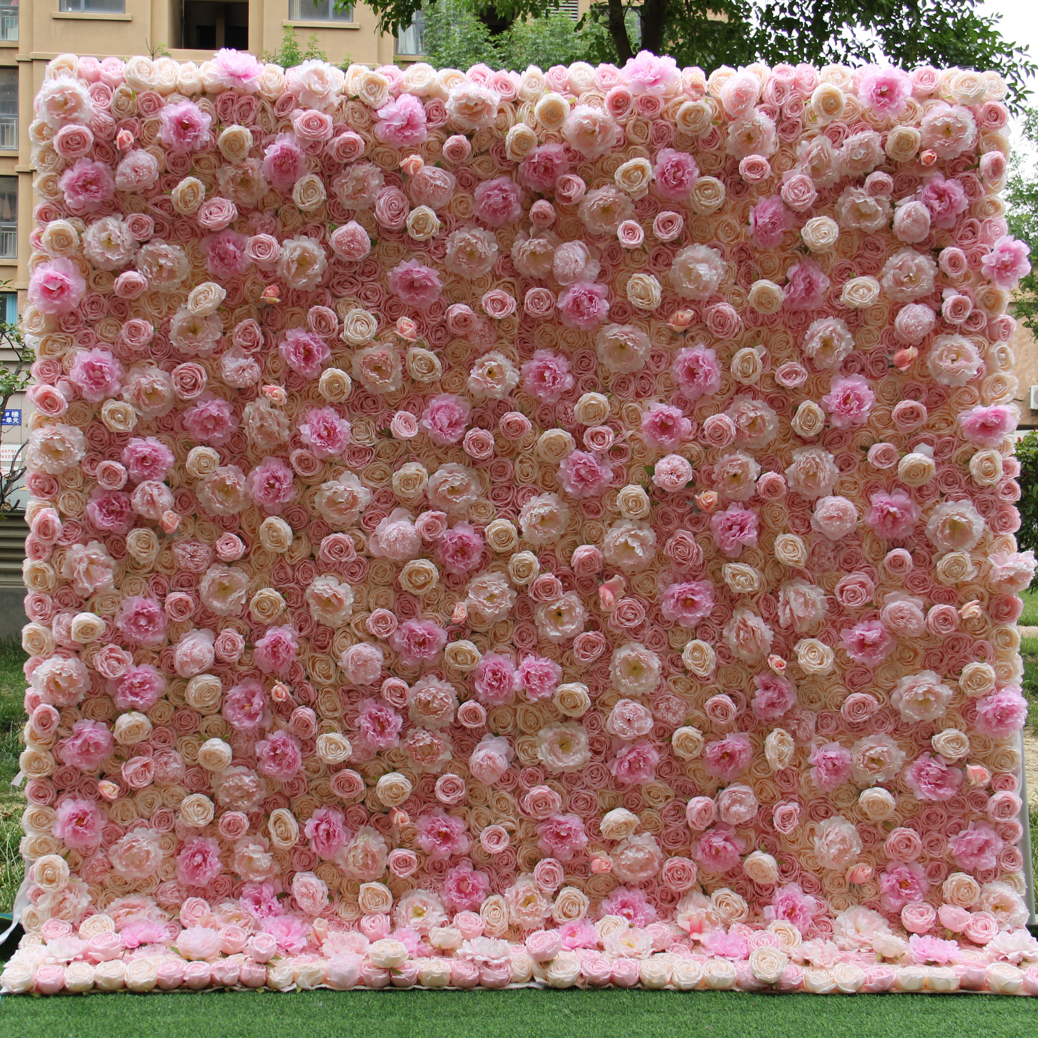 3D Hanging Flower Wall Backdrop Fake Flowers Cover Curtain 8ft x 8ft Artificial Flower Wall