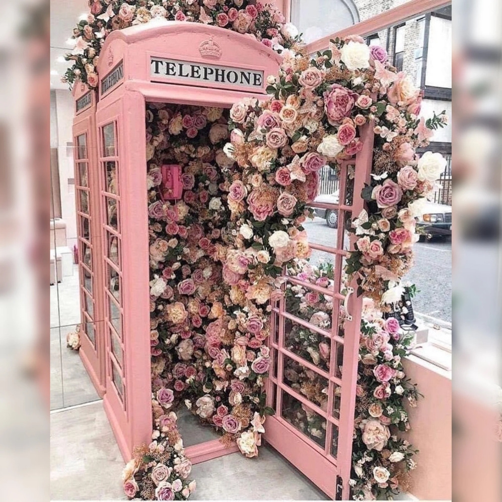 Wedding British Phone Decoration Antique Pink Floral Telephone Booth