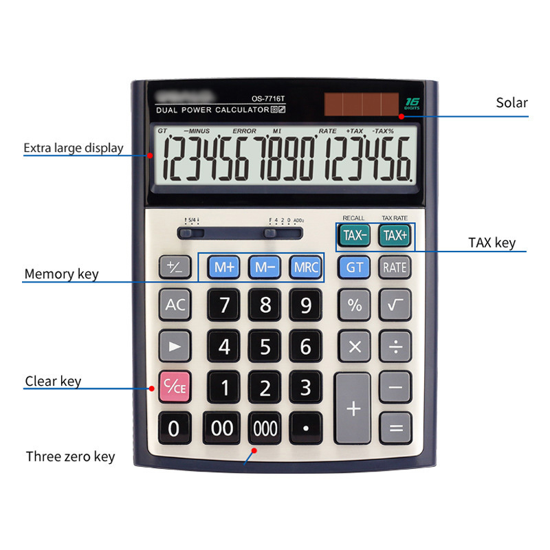 Financial desk calculator 16-digit display true solar dual power supply calculator wholesale tax rate function