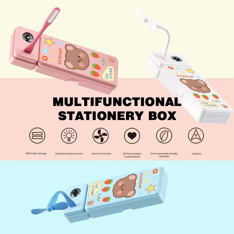 2023 New Multifunctional Stationery Box Fan Lamp Pencil Box School Supplies for Primary and pencil case with led light