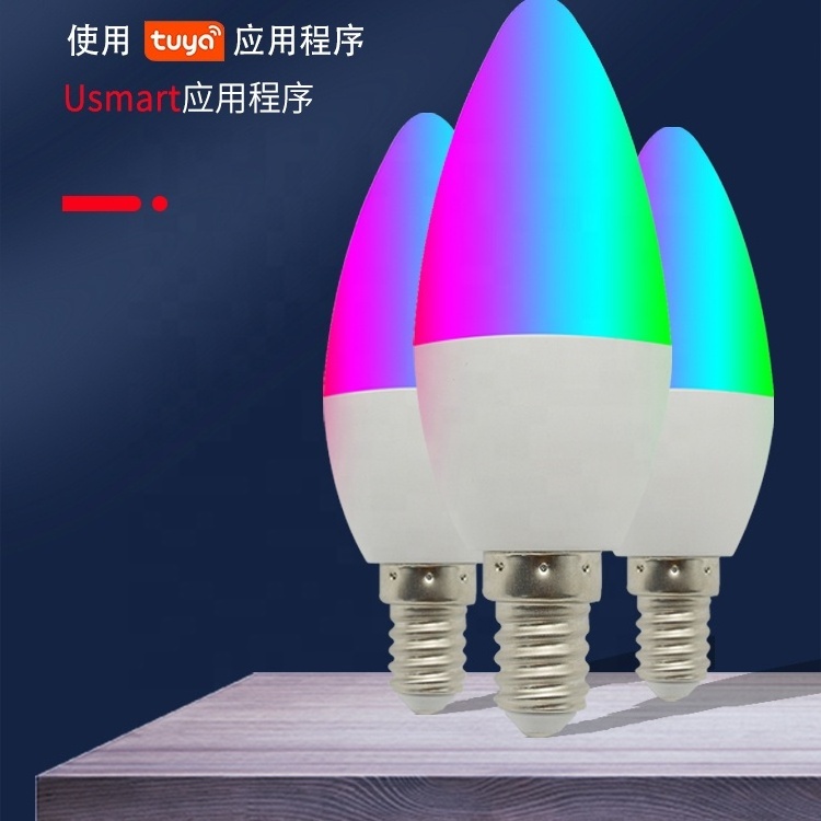 Tuya Smart light bulb E14 5W candle bubble WiFi tip bubble smart bulb RGB colorful Smart candle lamp