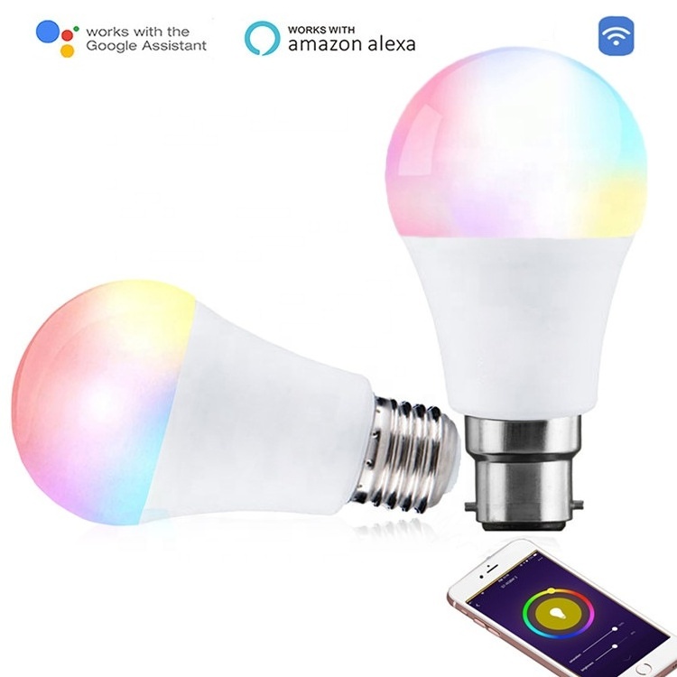 Alexa Google Home Smart Dimmable Bulb RGBCW E26 E27 B22 LED WIFI Light Bulb 7W 9W WiFi Smart Lamp Bulb