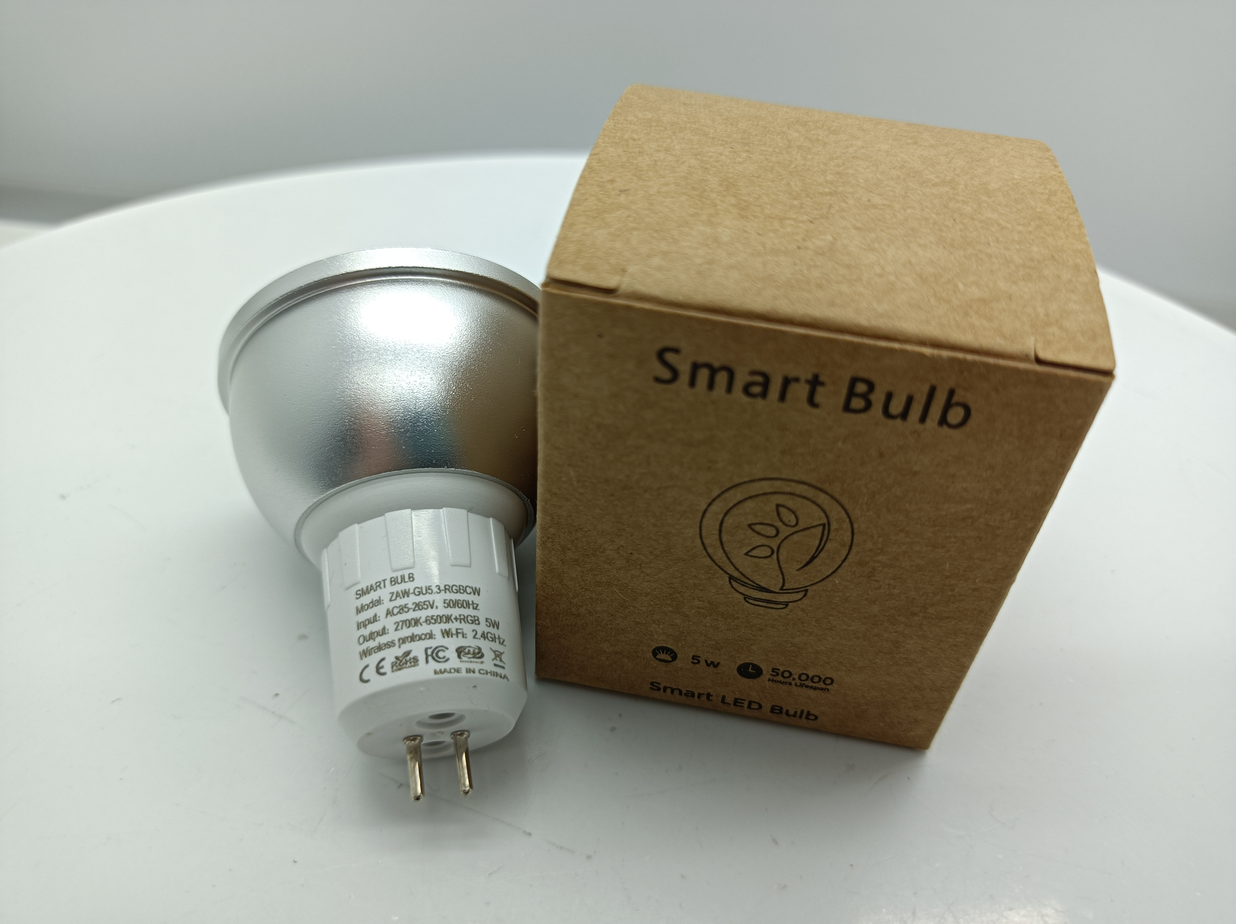 Tuya Smart Bulb GU5.3 Smart LED Bulb Wifi MR16 Smart Light Bulb Dimmable RGBCW Aluminum MR16 5W RGB+2700-6500K 30 Globe AC 60