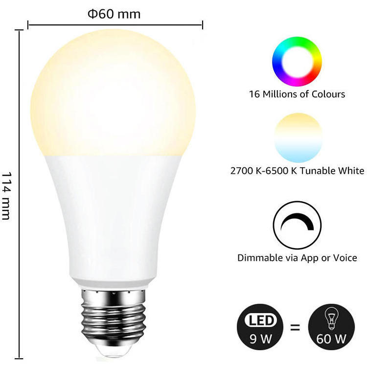 Zigbee Tuya Smart Wifi Bulb Light Multicolor E26 E27 Dimmable RGB LED Lamp Smart Bulb with Alexa Voice Control