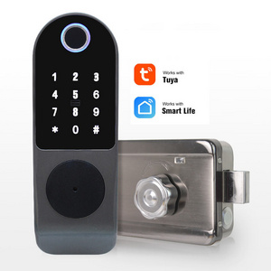 Tuya Smart Life APP Double Sensor Biometric Fingerprint Digital Key Card Door Lock Waterproof Smart Electric Rim Lock