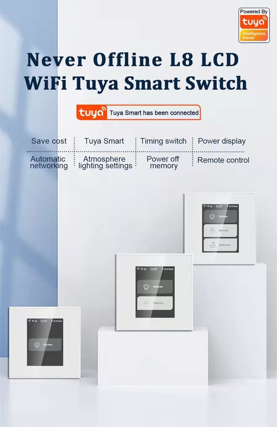 Lcd Touch Screen Smart Switch Dimmer Light Switch Remote Control Tuya App Control