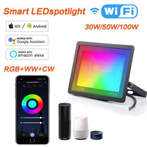 Zigbee Smart Floodlight RGB+W+C Multicolor IP66 Waterproof smart light indoor outdoor LED Flood Light WIFI Blue 50w 100w Black