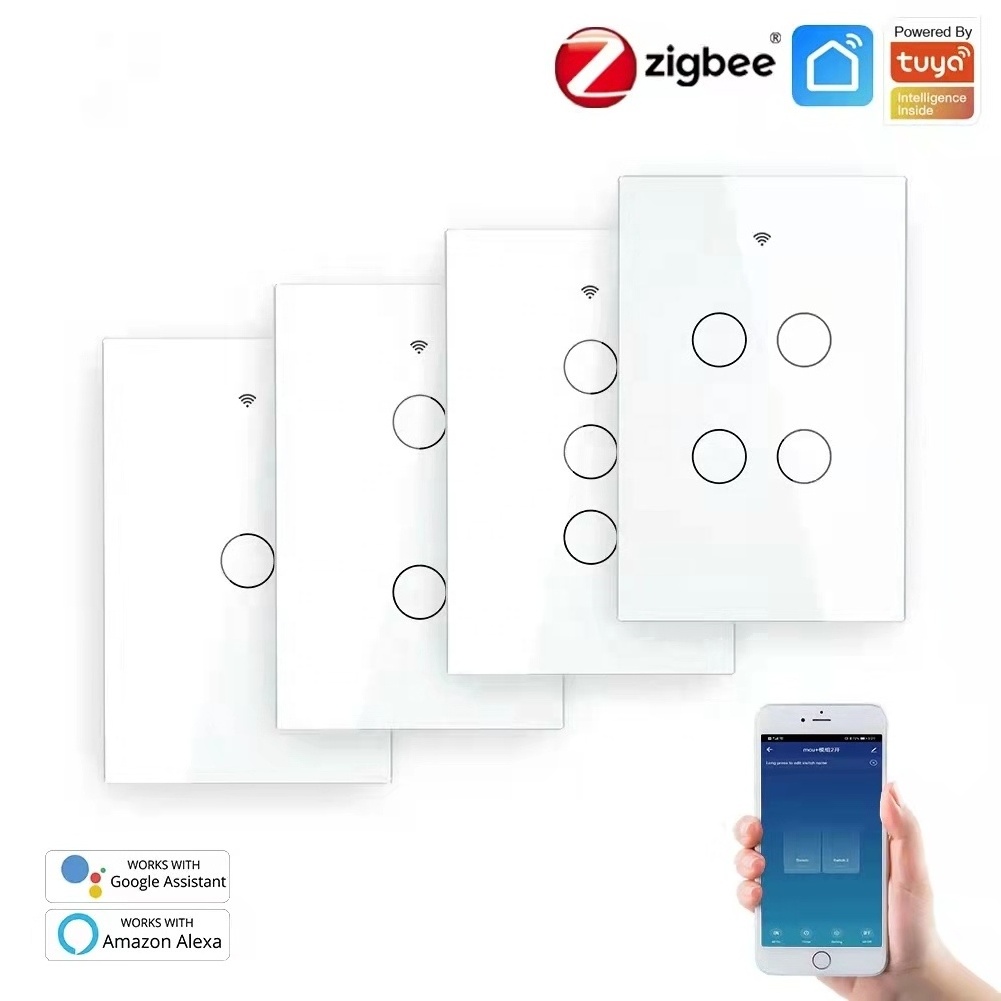 Zigbee Smart Touch Switch 1/2/3/4 Gang No Neutral & Neutral Type Smart Home Zigbee Wifi Smart Light Switch Google Home Alexa