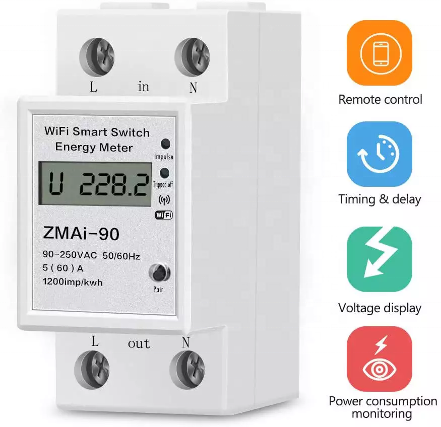 Tuya Smart Wifi Switch Breaker Power Meter Single Phase Digital Watt Meter Smart Wifi Prepaid Energy Meter With Din Rail Analog