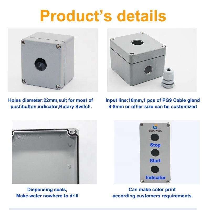 1 2 3 4 Holes Push Button Switches Push Button Switches Stainless Steel IP65 Waterproof Aluminum Case Junction Box