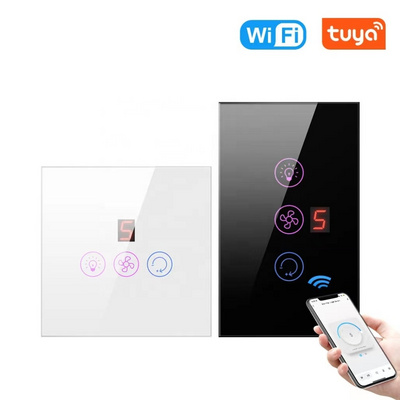 US/EU Tuya Wifi Smart Wall Fan Light Switch Ceiling Lamp Voice Remote Control Speed Control Electrical Fan Light Touch Switch