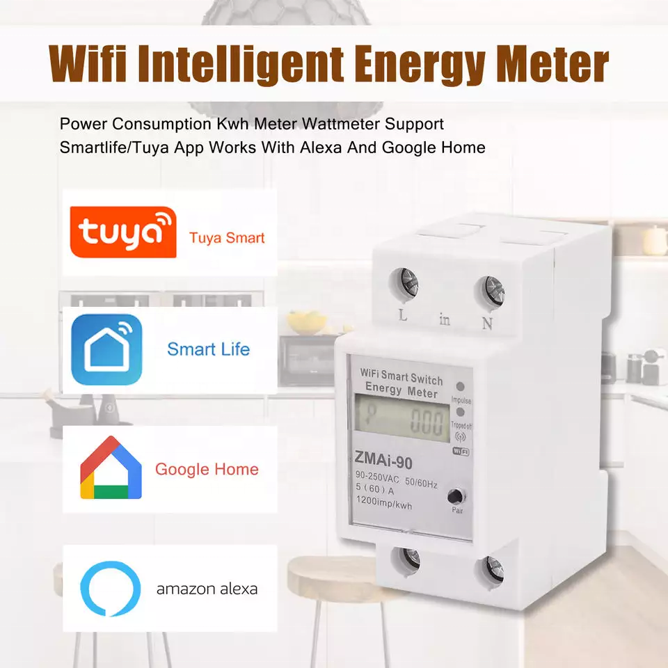 Tuya Smart Wifi Switch Breaker Power Meter Single Phase Digital Watt Meter Smart Wifi Prepaid Energy Meter With Din Rail Analog