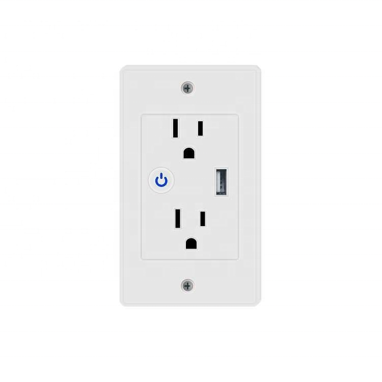 New Design 2 Way Double Power Home Outlet 15A Tuya Timer APP WiFi Smart Wall USB Socket Switch