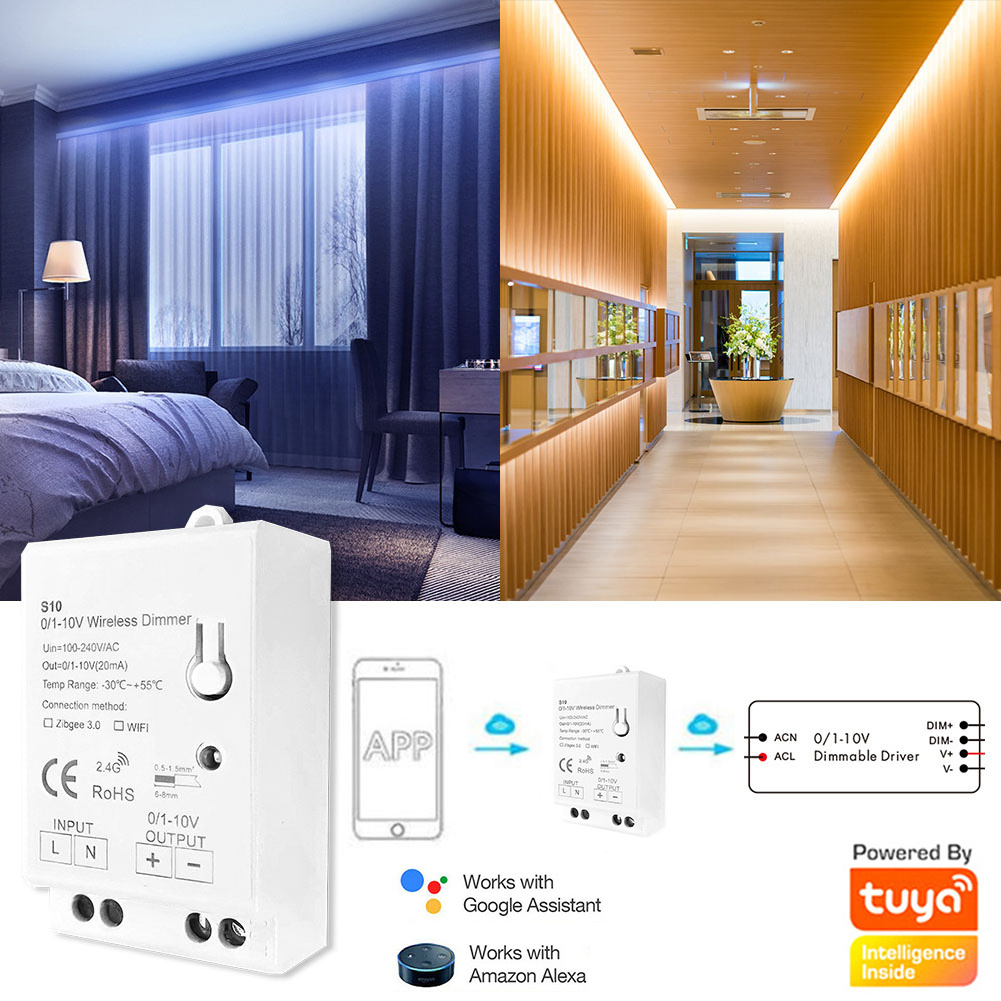 Mini Tuya WiFi LED Dimmer Controller 0/1-10V Wireless Control Alexa Google Home Smart Home LED Dimmable Power Drive AC100-240V