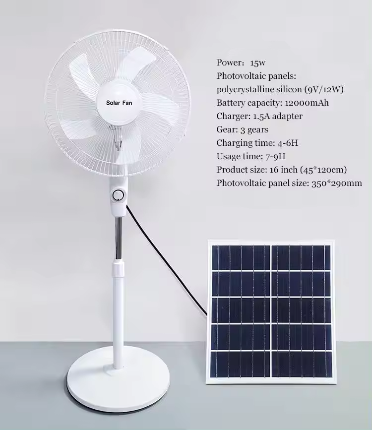 USB Solar Powered Fans Rechargeable Indoor Outdoor Plastic Fans Solar Panel Lithium Battery Easy Floor Household Car Use