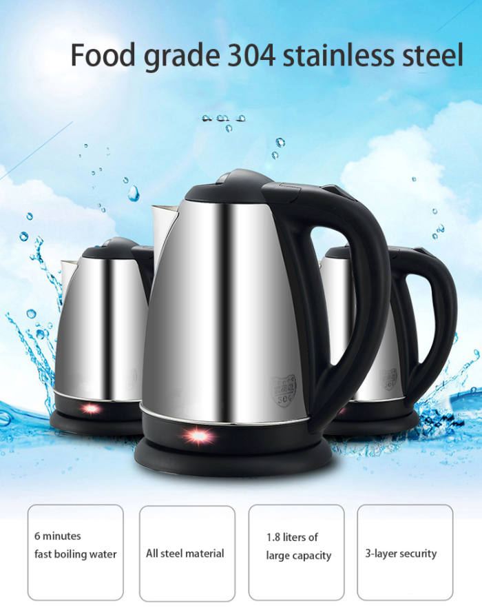 1.8 Liter Stainless Steel Electric Kettle Coffee Tea Pot Water Warmer with Fast Boil Auto Shut-Off Boil Dry Protection