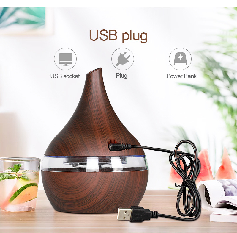 OEM Top Sale 300ml Wood Grain Mini USB Diffuser Home Spa Wood air Humidifier