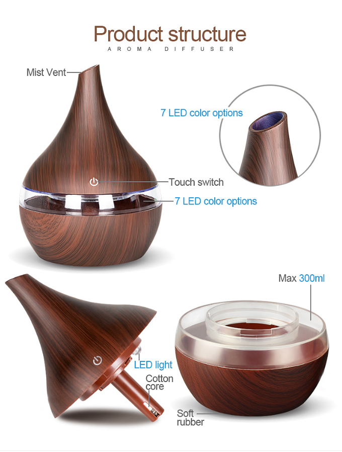 OEM Top Sale 300ml Wood Grain Mini USB Diffuser Home Spa Wood air Humidifier