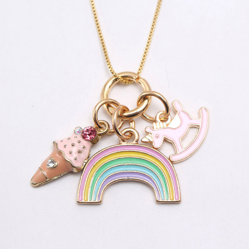 In stock children jewelry rainbow design kids gift alloy pendant girls chain necklace