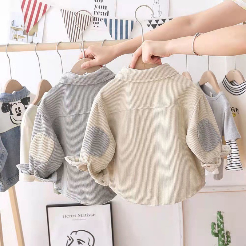 Autumn children corduroy top casual long sleeve kids shirts elbow patch boys shirts with pocket