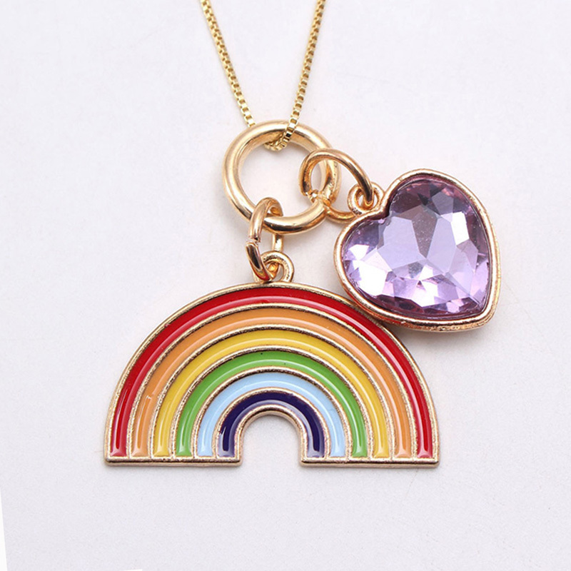 In stock children jewelry rainbow design kids gift alloy pendant girls chain necklace