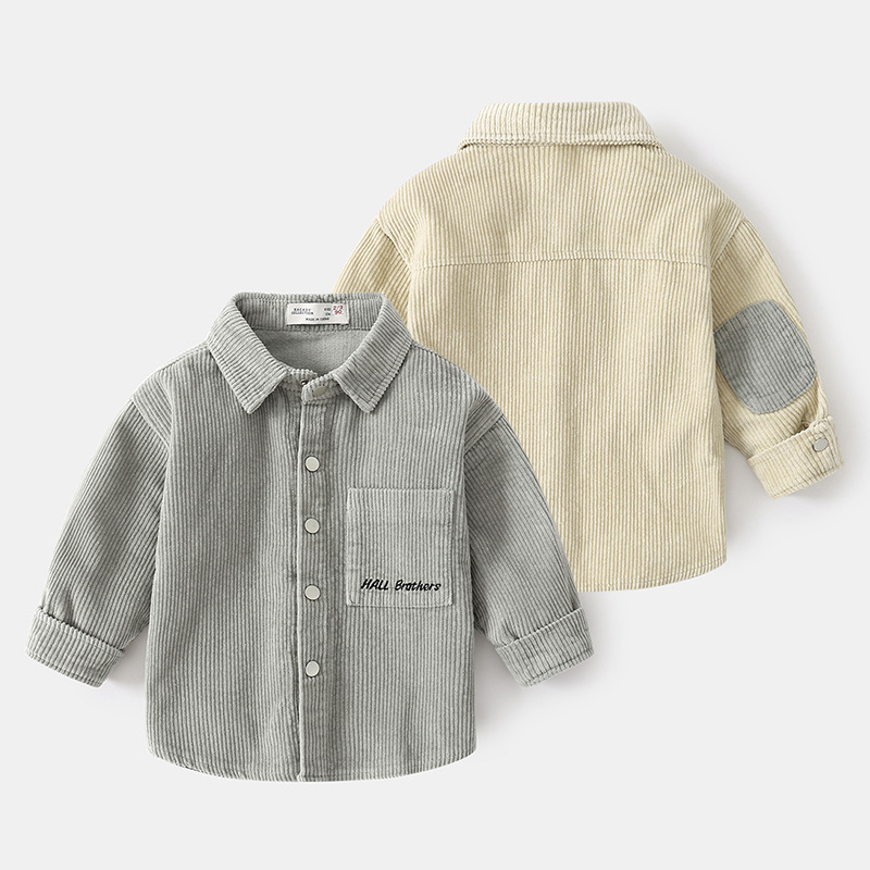 Autumn children corduroy top casual long sleeve kids shirts elbow patch boys shirts with pocket