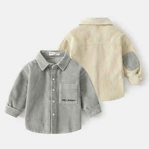 Autumn children corduroy top casual long sleeve kids shirts elbow patch boys shirts with pocket