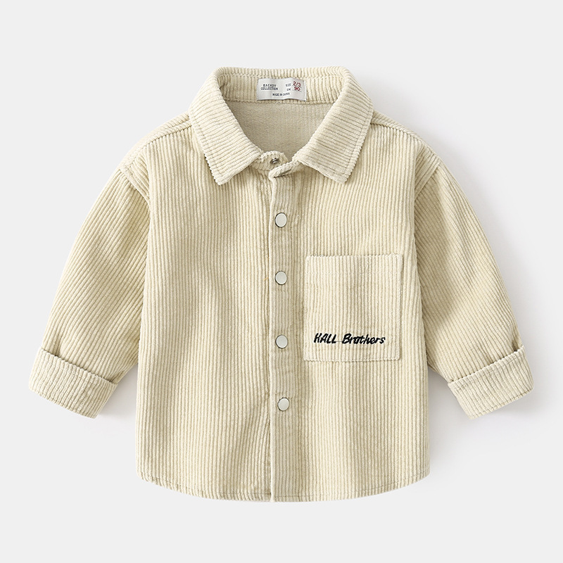 Autumn children corduroy top casual long sleeve kids shirts elbow patch boys shirts with pocket