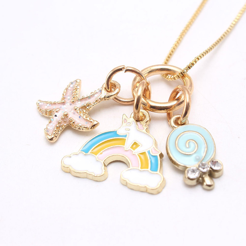 In stock children jewelry rainbow design kids gift alloy pendant girls chain necklace