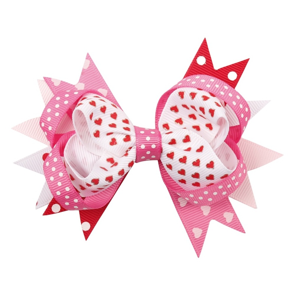 Valentine's Day Hair Clip Hot Sale Boutique Print Heart Grosgrain Ribbon girl Hair Accessories  cute hair bows For Kids