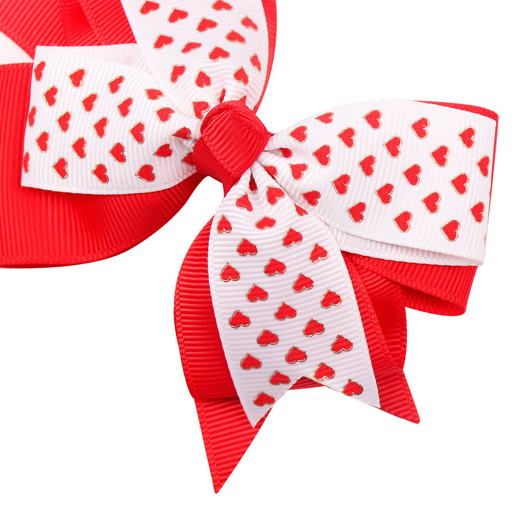 Valentine's Day Hair Clip Hot Sale Boutique Print Heart Grosgrain Ribbon girl Hair Accessories  cute hair bows For Kids