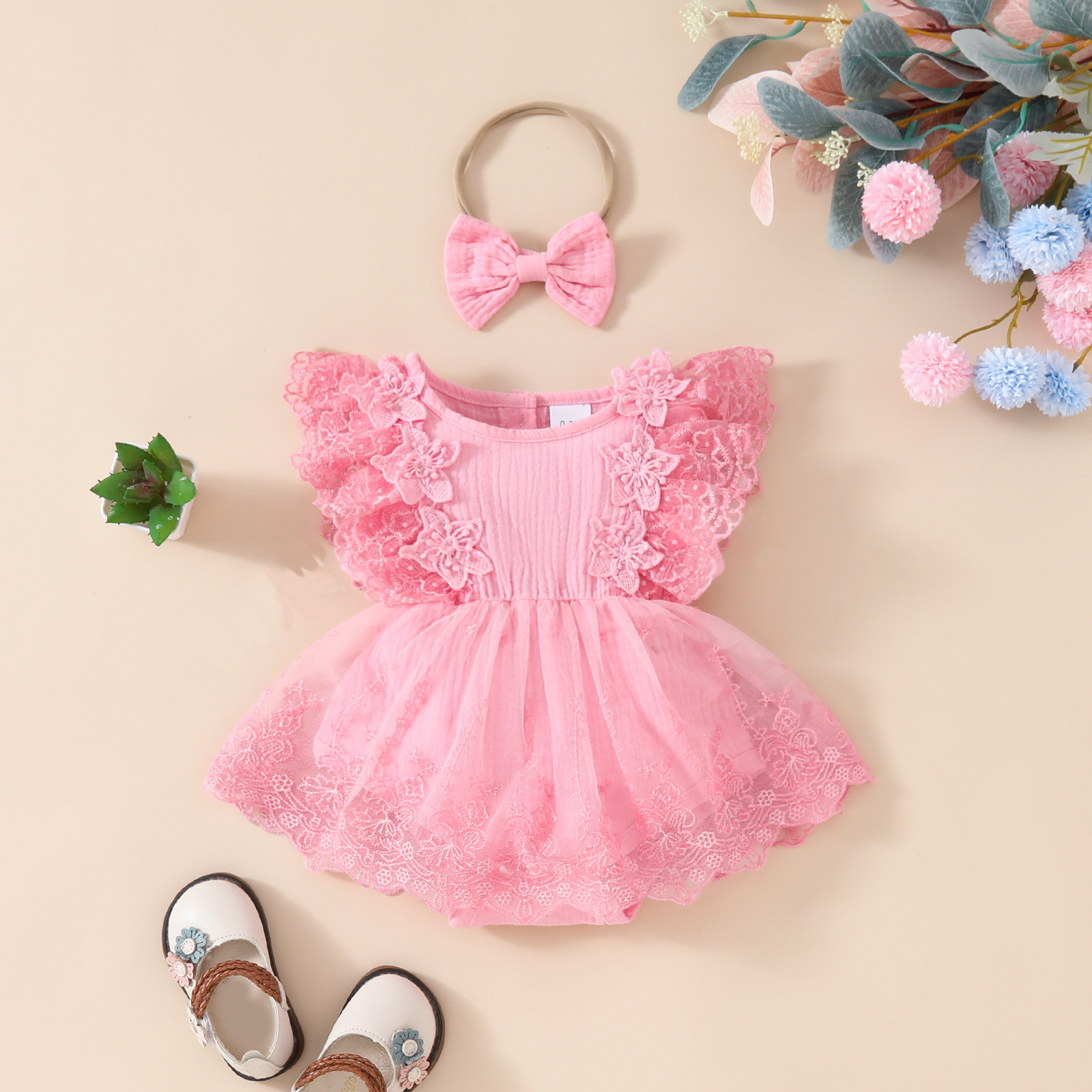 birthday outfit cotton jumpsuit lace tulle romper princess tutu dress headband baby girl romper