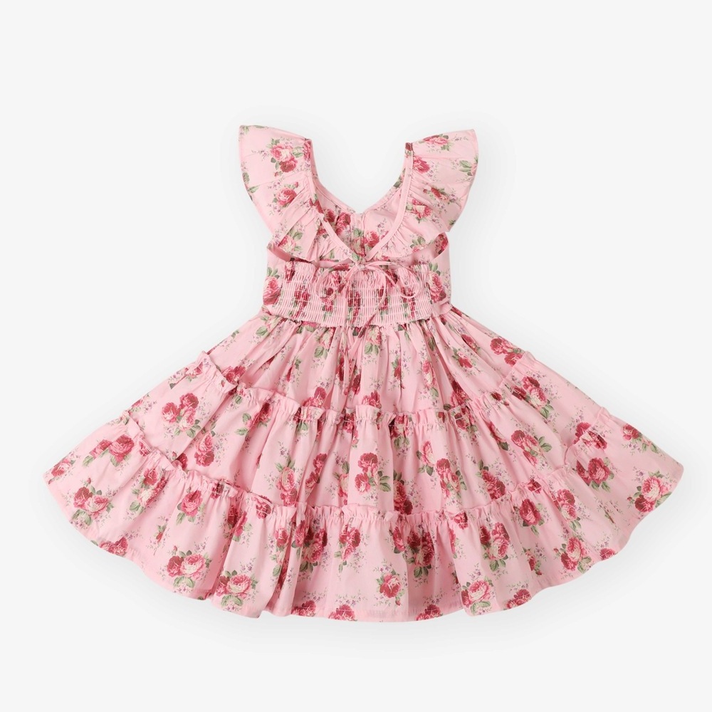 2023 Girl Floral Children Summer Dress Taffeta Sleeveless Midi Long Sleeve Skirt Summer Dress Baby Girl Girls Layered Dress 100