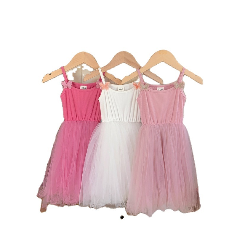 ODM OEM service sweet solid girls tutu dress embroidery butterfly girls slip mesh dance dresses