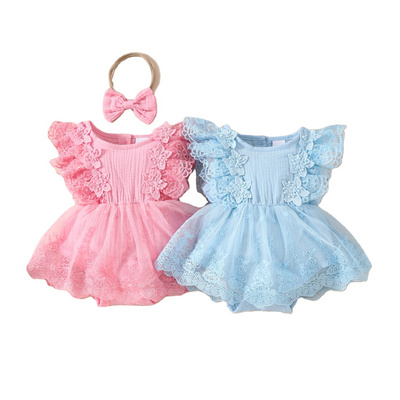 birthday outfit cotton jumpsuit lace tulle romper princess tutu dress headband baby girl romper