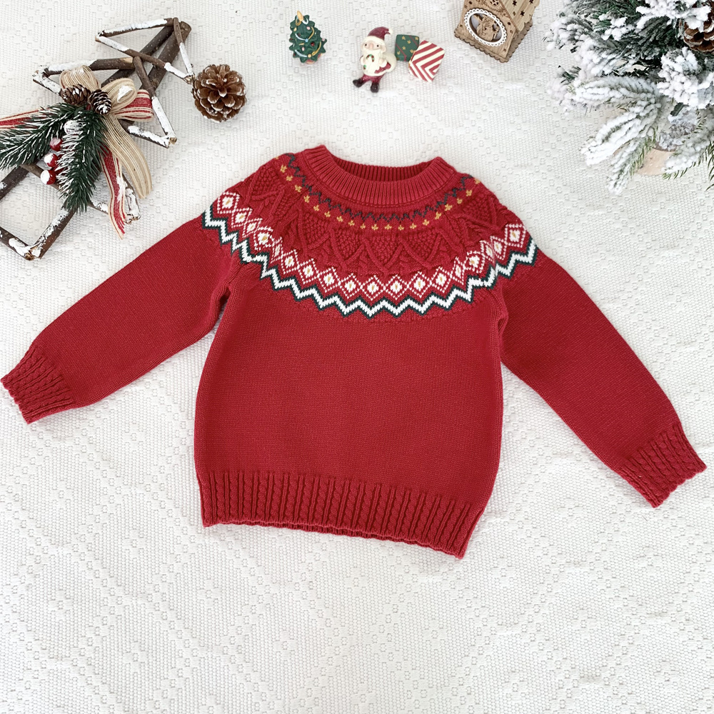 Hot selling item red and white Christmas knitted pattern cute cardigan boys and girls sweater