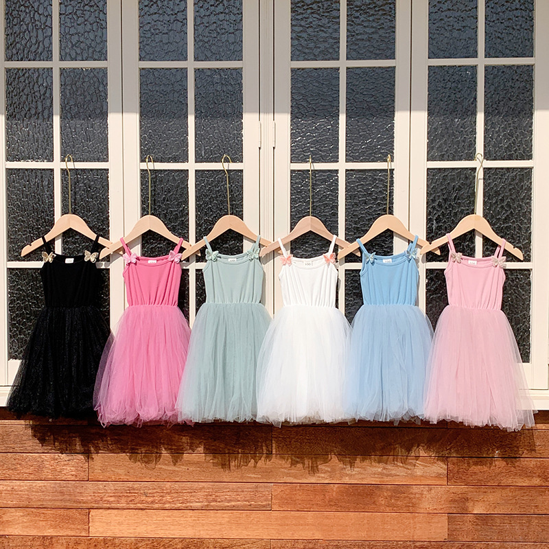 ODM OEM service sweet solid girls tutu dress embroidery butterfly girls slip mesh dance dresses