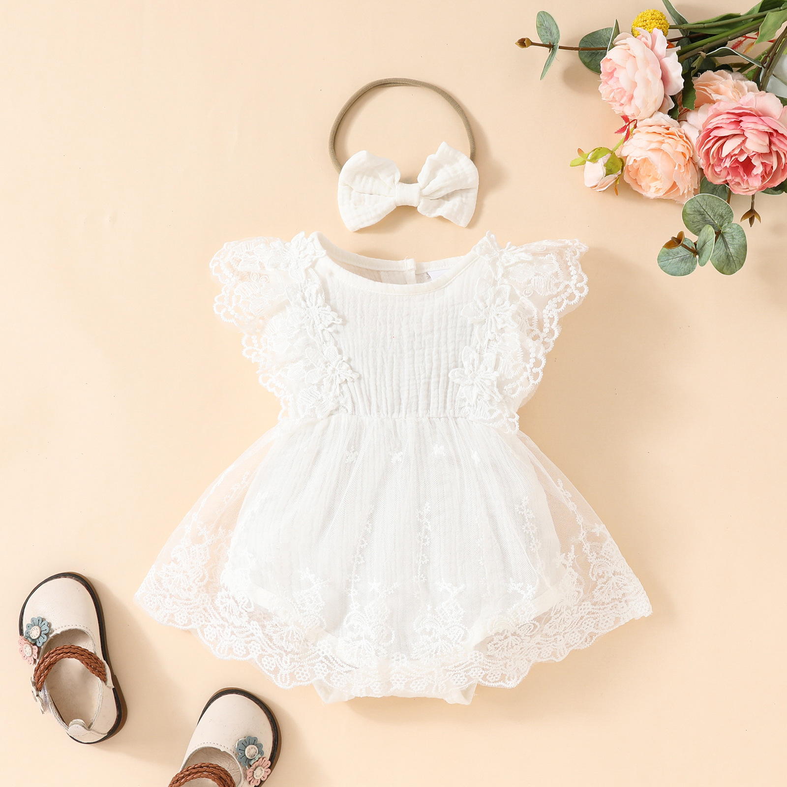 birthday outfit cotton jumpsuit lace tulle romper princess tutu dress headband baby girl romper