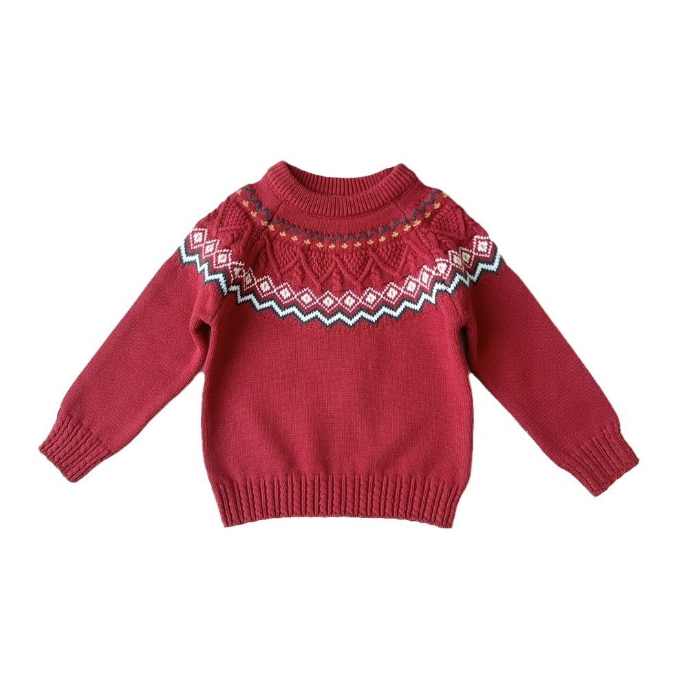 Hot selling item red and white Christmas knitted pattern cute cardigan boys and girls sweater