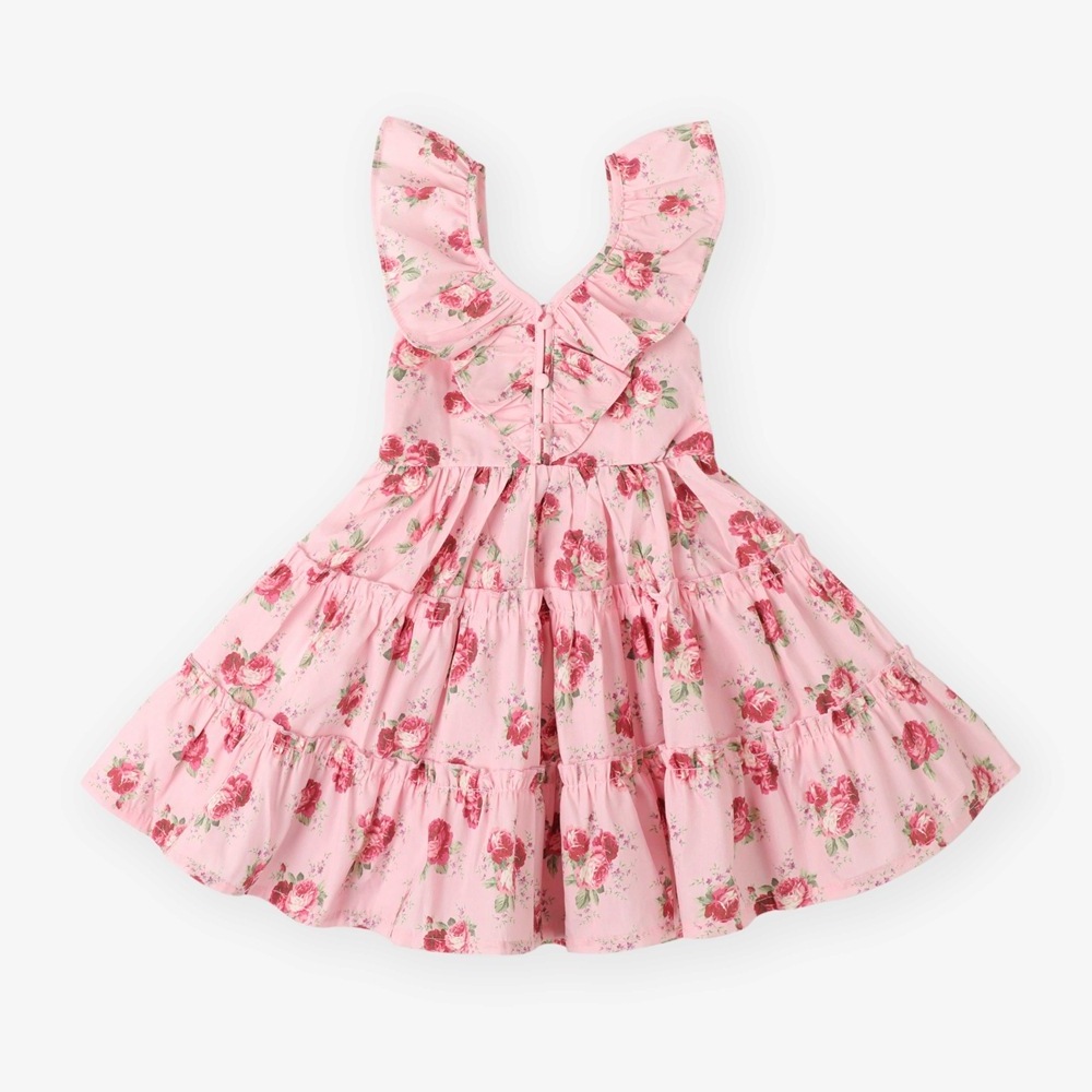 2023 Girl Floral Children Summer Dress Taffeta Sleeveless Midi Long Sleeve Skirt Summer Dress Baby Girl Girls Layered Dress 100