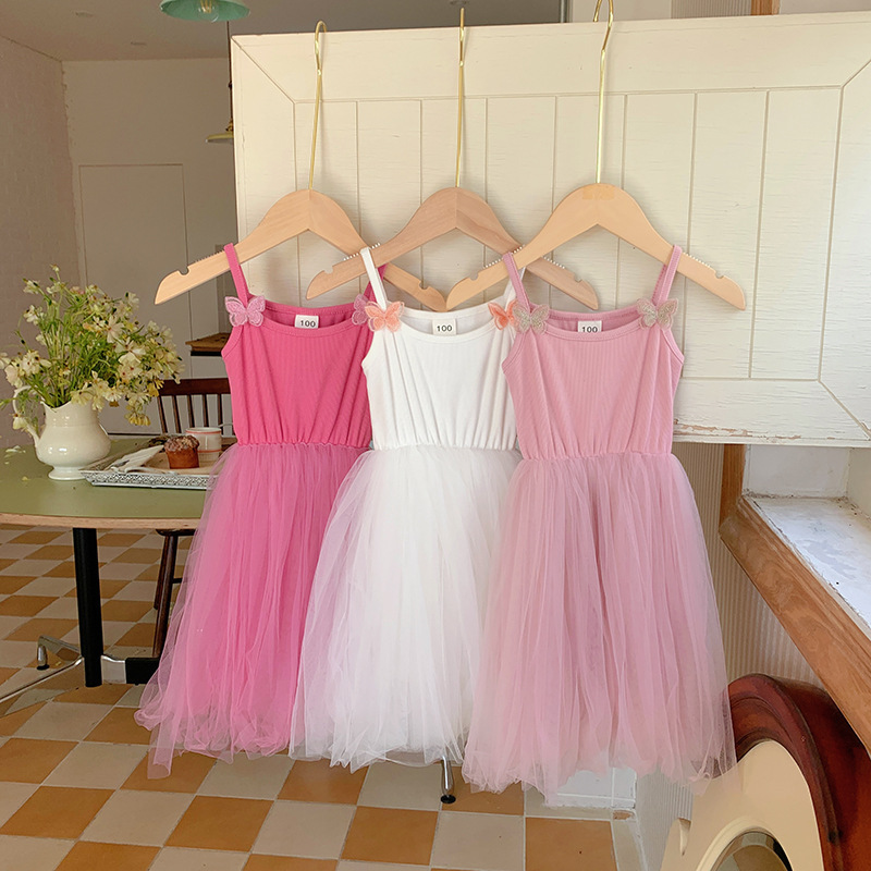 ODM OEM service sweet solid girls tutu dress embroidery butterfly girls slip mesh dance dresses