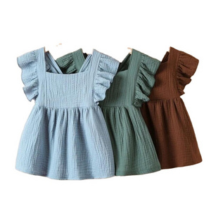 Summer Solid Color Cotton Baby Pleated Skirt Muslin Comfortable Newborn Baby Girl Princess Dresses