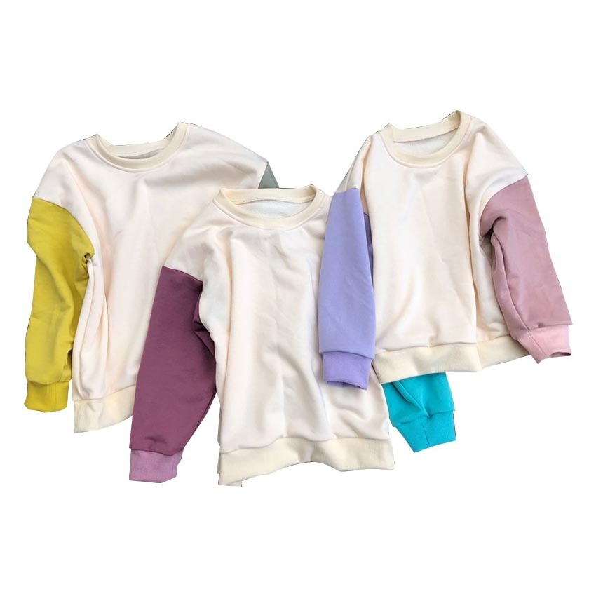 Stitching Color Blocks Kids Sweatshirts Chunky Boys Girls French Terry Jumpers