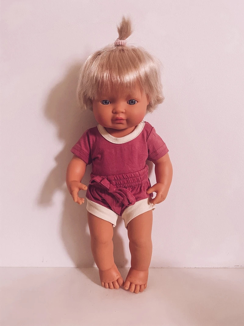 Ringer Cotton Dolls Two Pieces Set Short T shirts Shorts mini dolls summer clothes