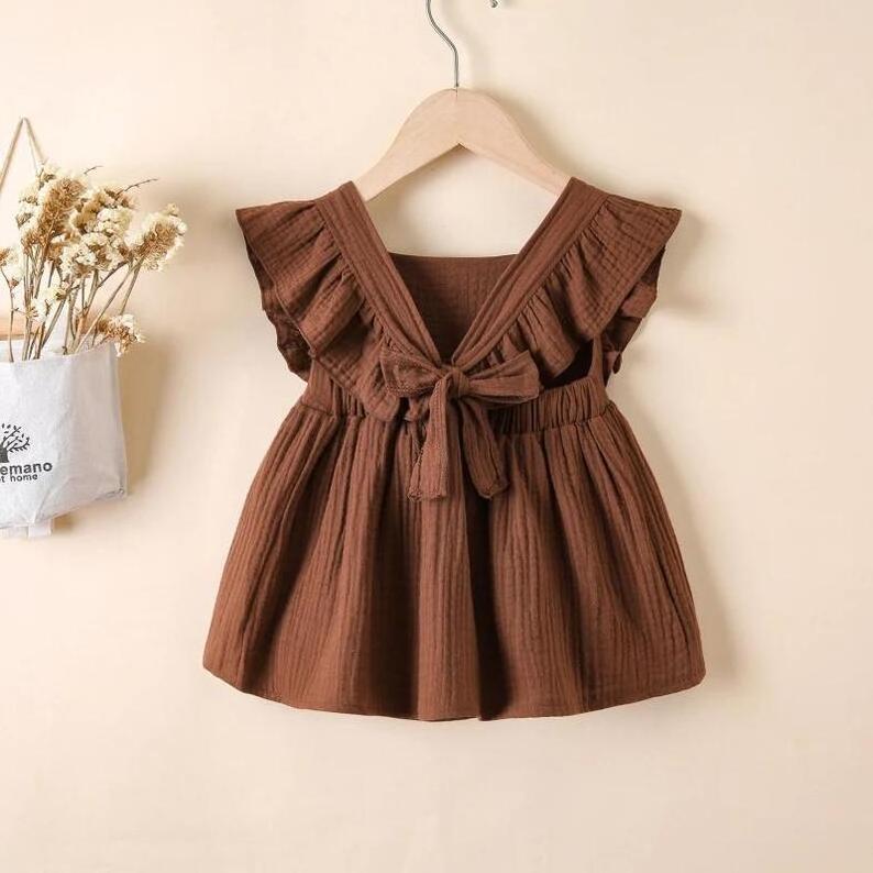 Summer Solid Color Cotton Baby Pleated Skirt Muslin Comfortable Newborn Baby Girl Princess Dresses