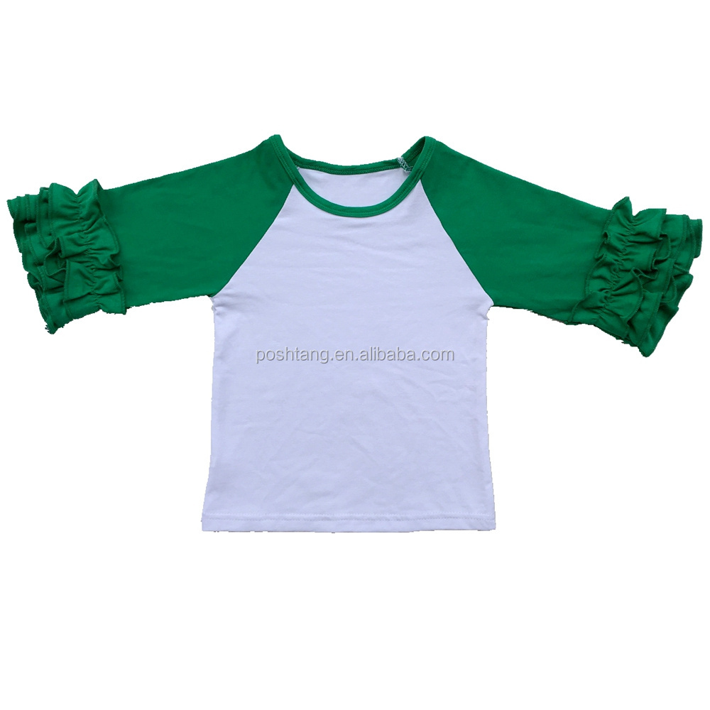 Factory Wholesale Mardi Gras Shirts Blank Kids Baby Girls  3/4 sleeve Raglan Shirts