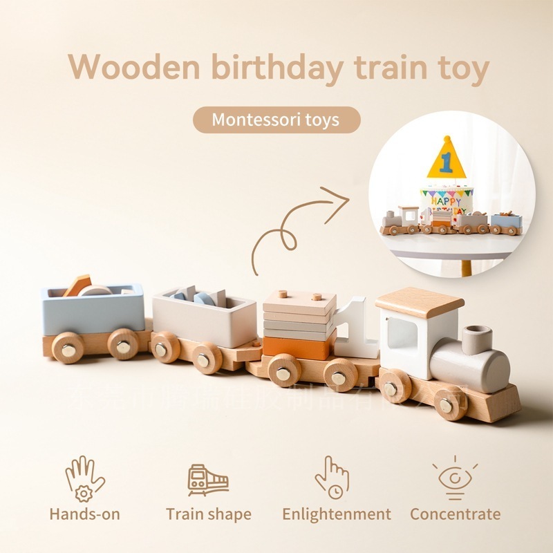 Custom Personalized Wooden Children's Birthday Train Toys Baby's Birthday Milestone Toys Small Train