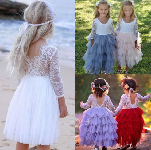 Toddler Kids Baby Girls Long Sleeve Lace cake smash dress Tulle Party Pageant pricessTutu Dress