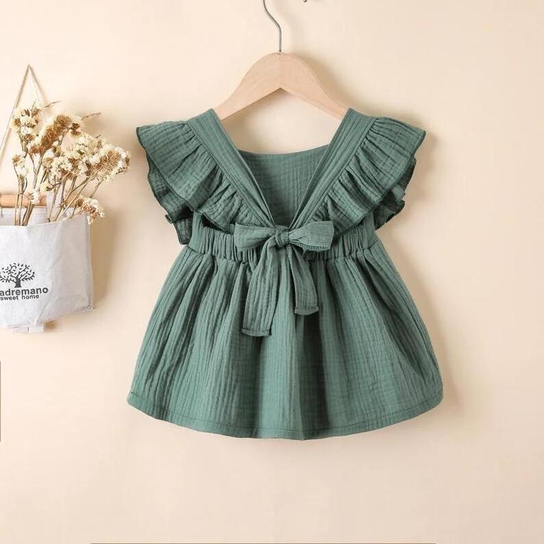 Summer Solid Color Cotton Baby Pleated Skirt Muslin Comfortable Newborn Baby Girl Princess Dresses